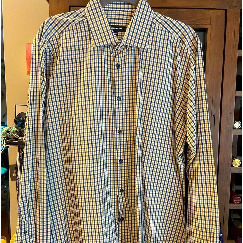 Jared Lang casual dress shirt blue and yellow size XL excellent condition
